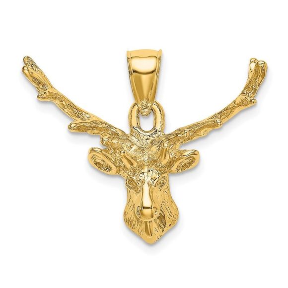 10K Yellow Gold 2-D Deer Head Point Buck Charm